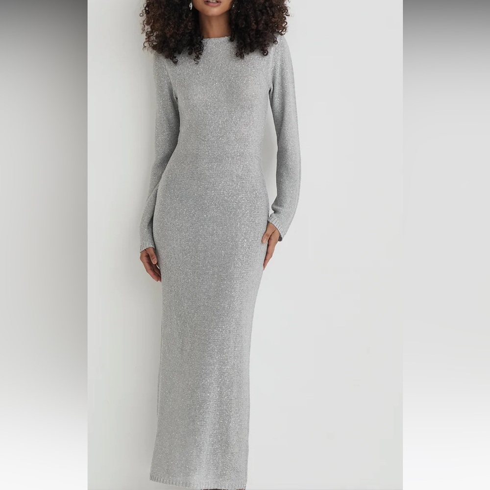 Silver Sequin Knitted Maxi Dress- Sisca